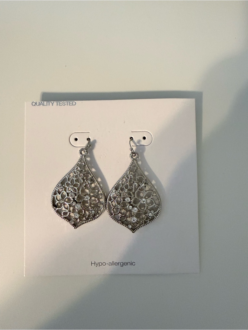 Silver Filigree Teardrop Dangle Earrings - Hypoallergenic